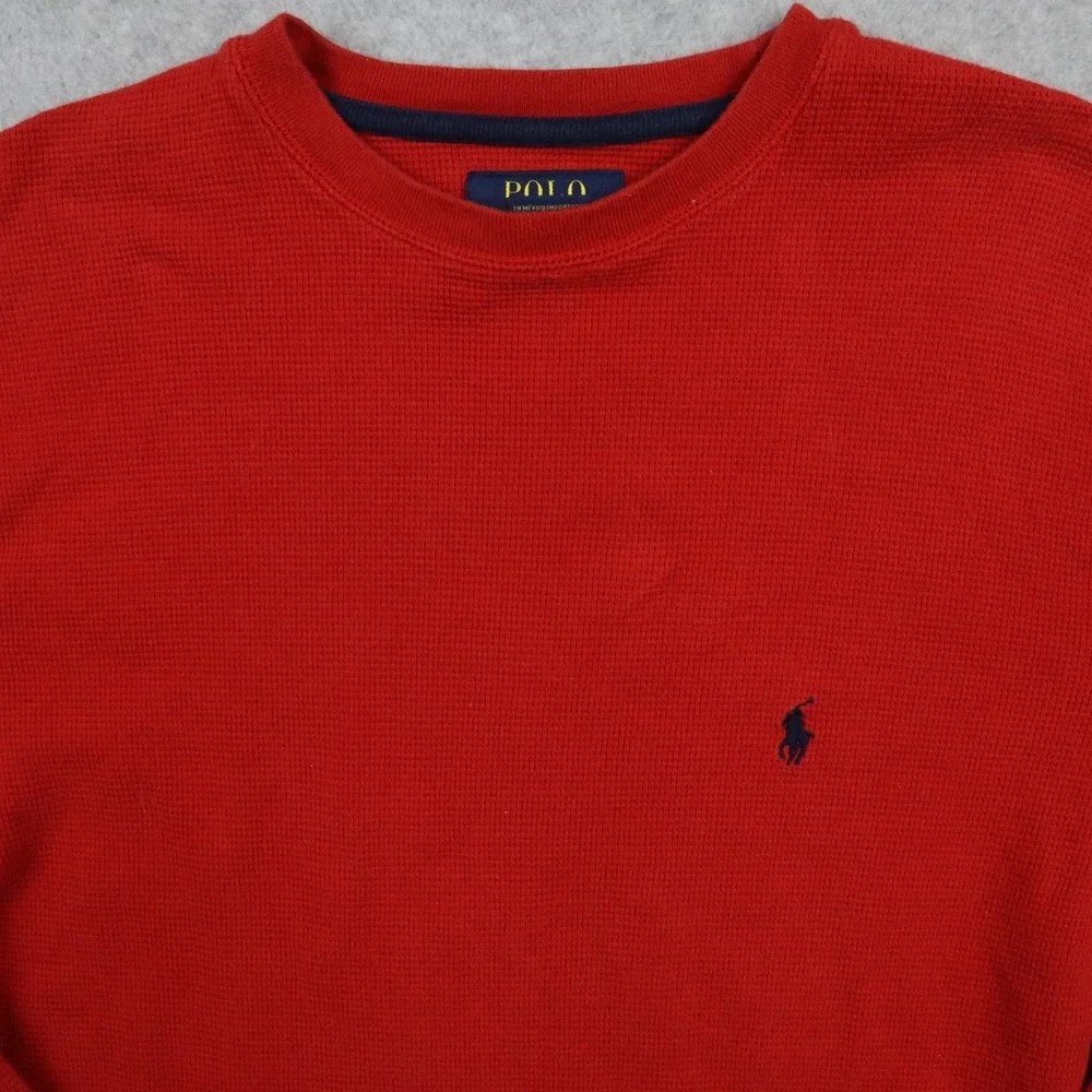 Polo Ralph Lauren Shirt Mens Medium Thermal Waffle‎ Knit Pony Red Long Sleeve